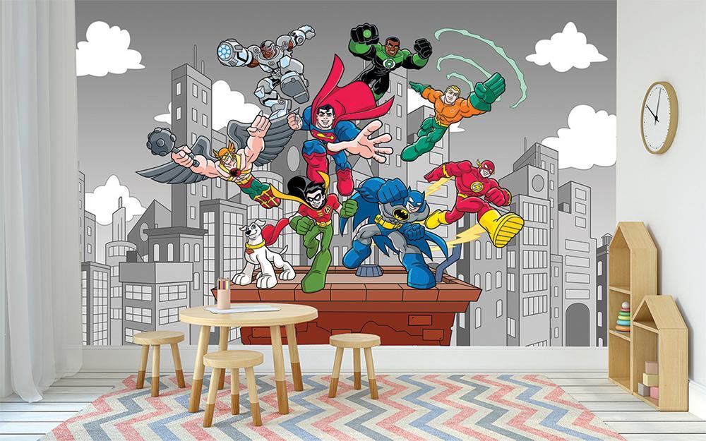 Papier peint panoramique justice league baby BD héro city, XXL, tendance