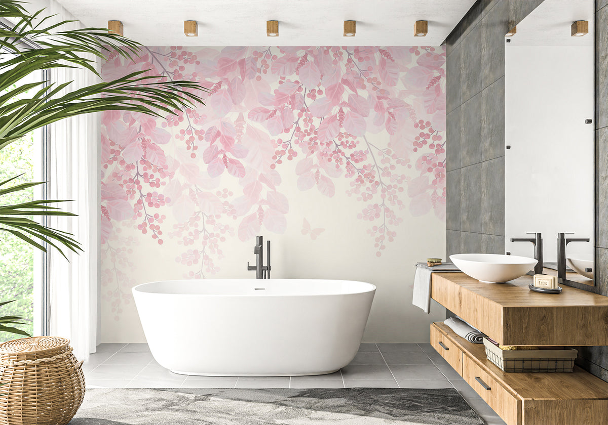 Bathroom wallpaper blooming aquarelle