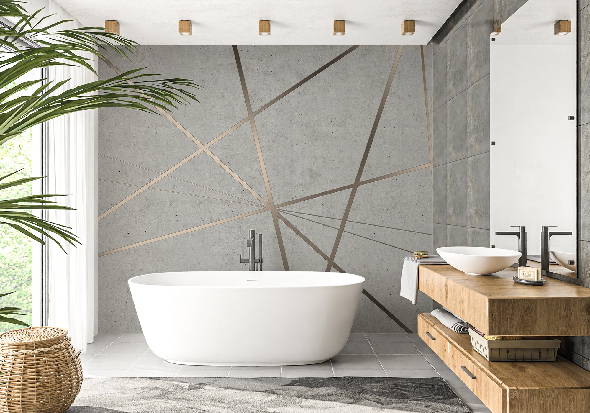 Papier peint salle de bain design et graphique, mural concept, tendance