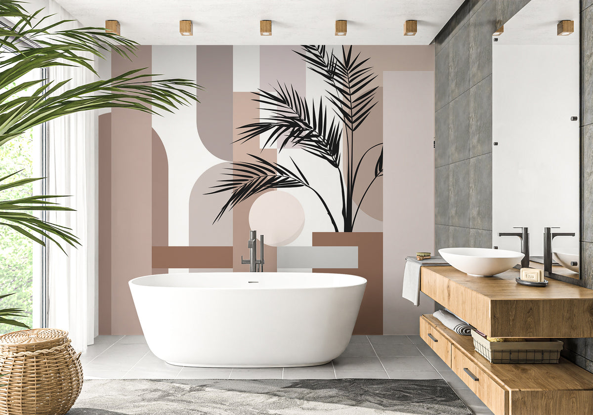 Geometric terracotta bathroom wallpaper