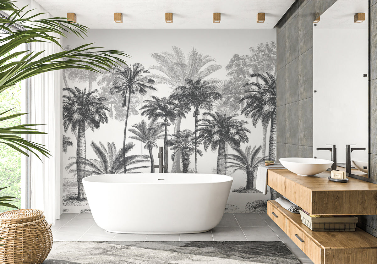 Carta da parati per bagno Jungle Black & White