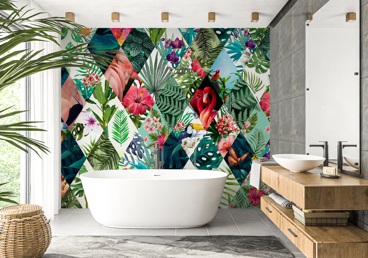 Bathroom wallpaper jungle mosaic