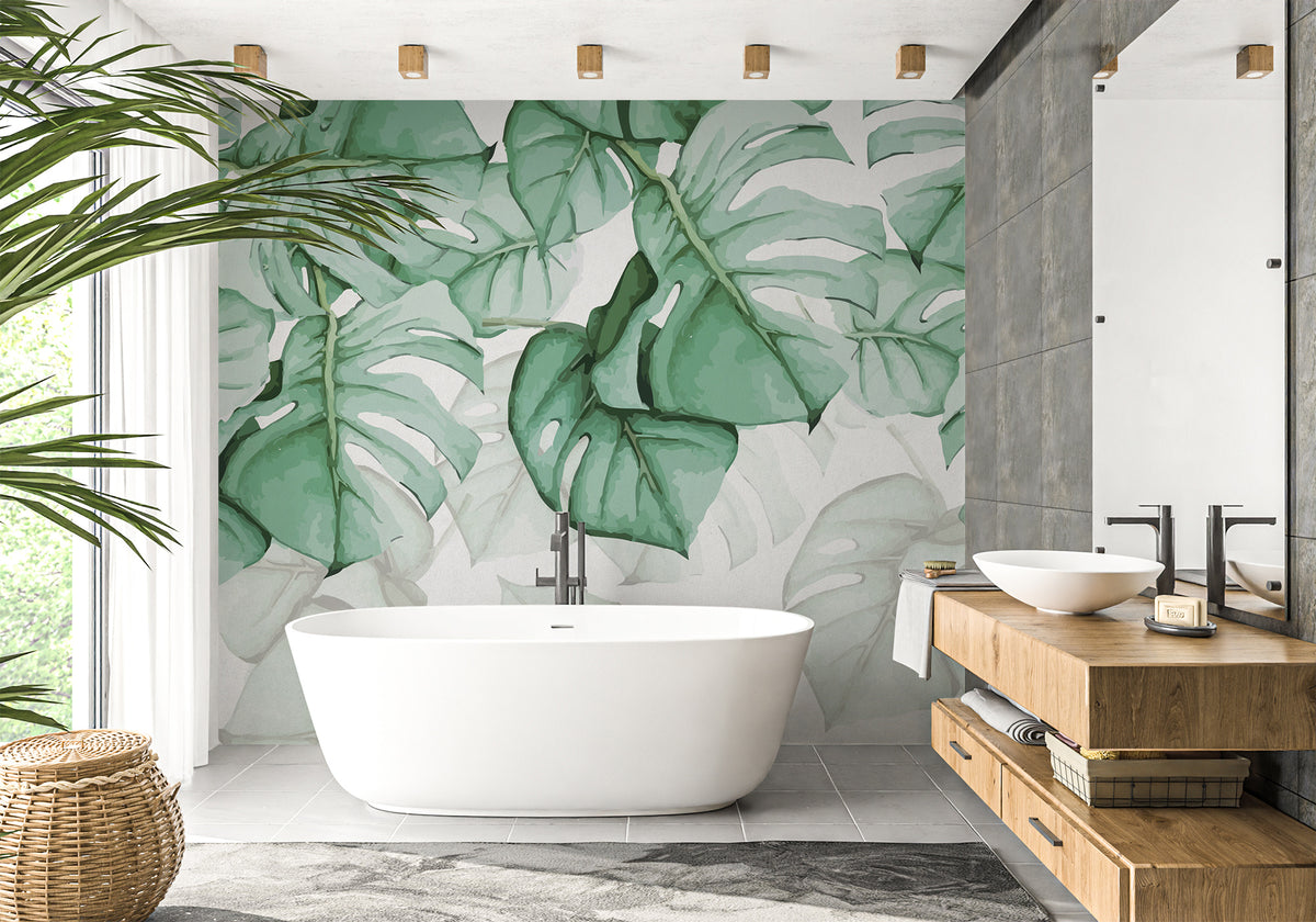 Carta da parati per bagno Large Leaf & Scandinave