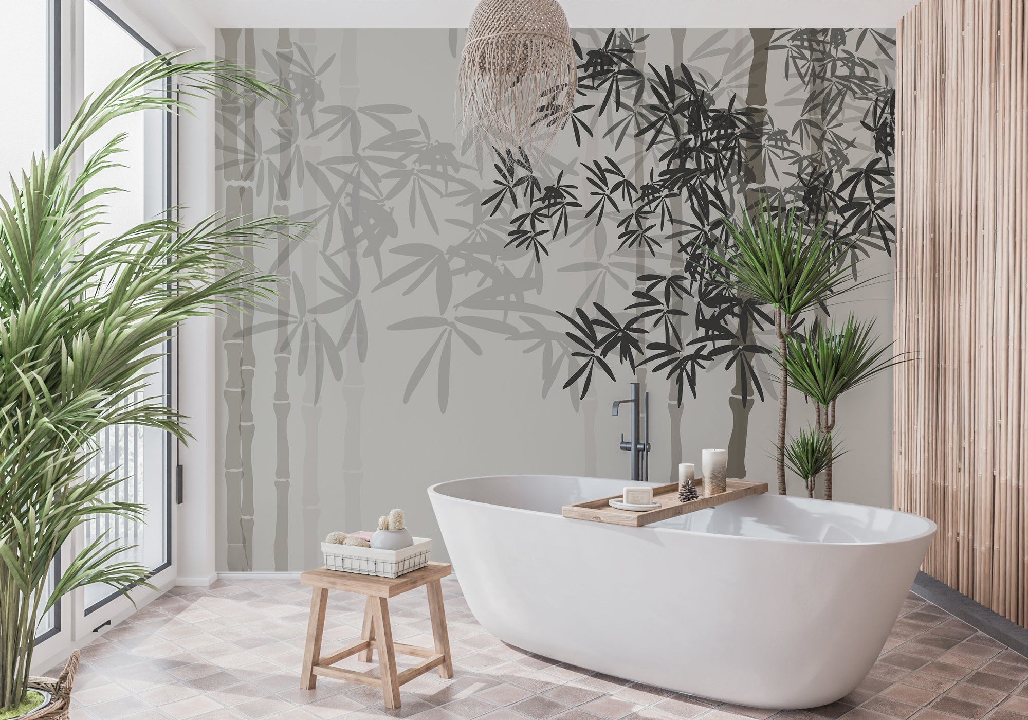 Papier peint salle de bain bambou, XXL, tendance