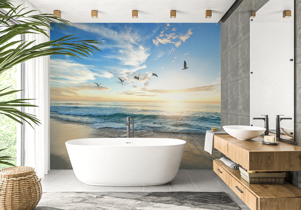 Beach paradise bathroom wallpaper