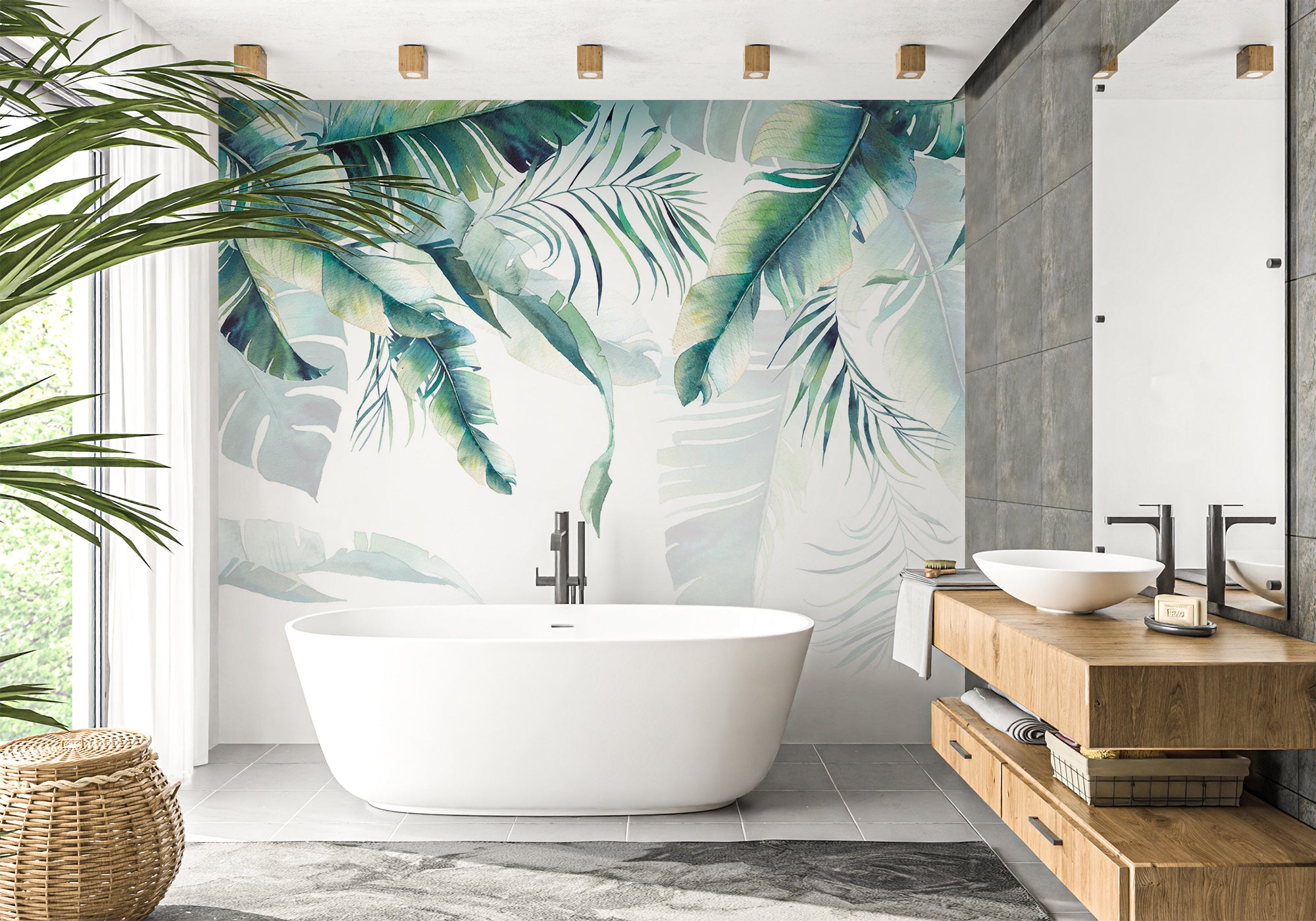Papier peint salle de bain Jungle & Scandinave style, mural concept, tendance