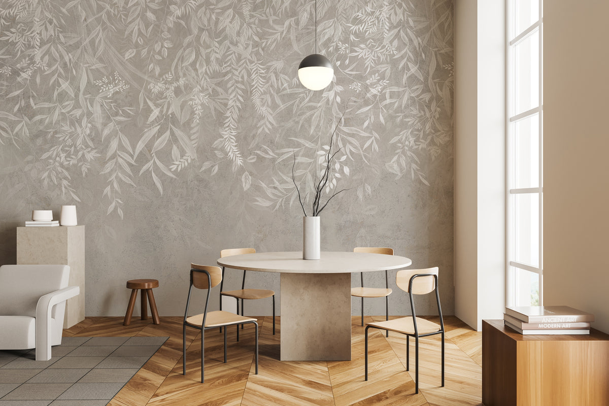Papier peint design végétal moderne beige