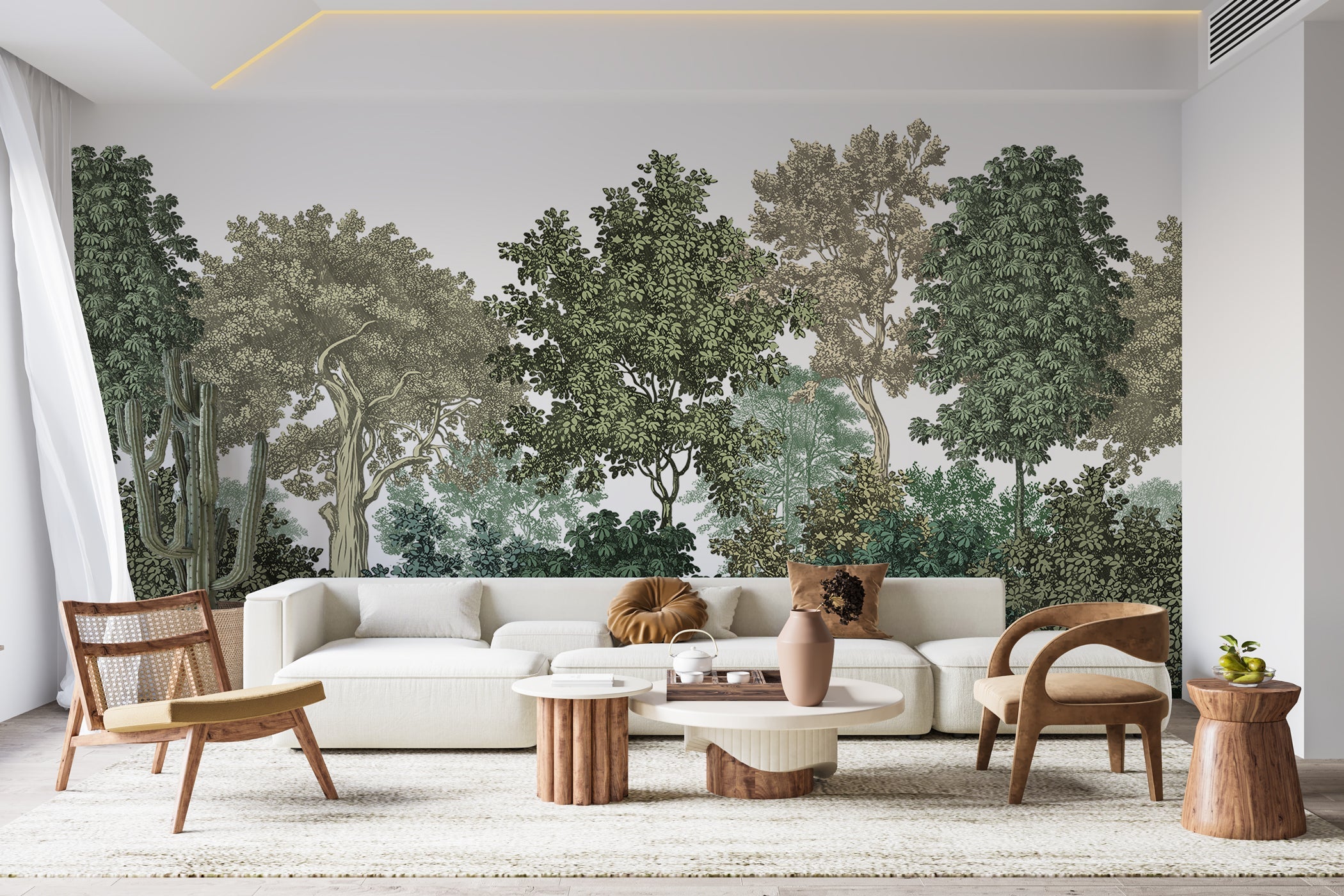 Papier peint paysage forêt gravure - Muralconcept