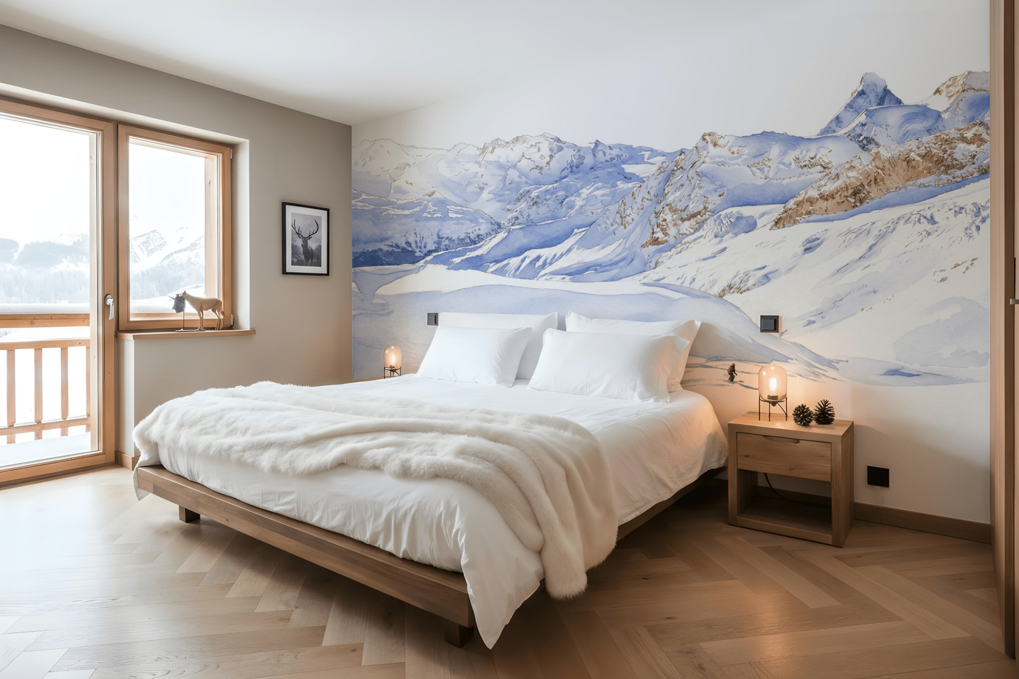Papier peint heliski Zermatt – Montagnes suisses en aquarelle - Muralconcept