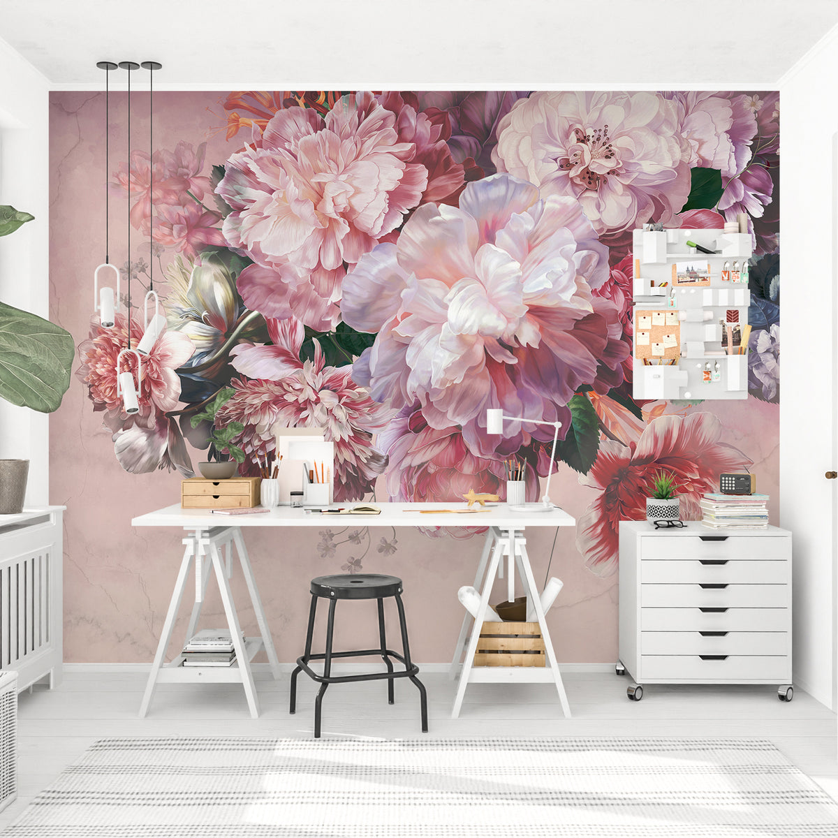 Panoramic peony pink wallpaper