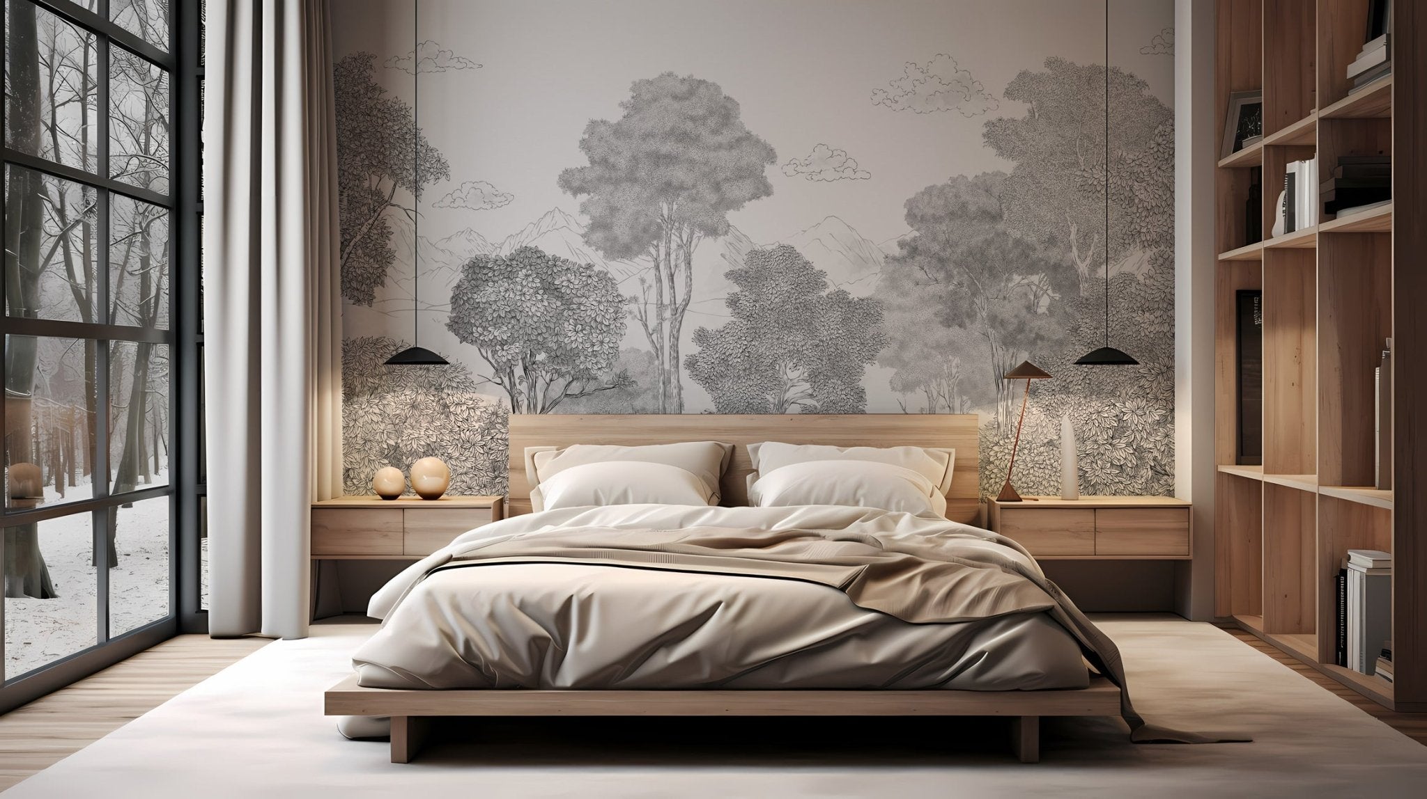 Papier peint panoramique Forêts et Monts Crayonnés, XXL, tendance