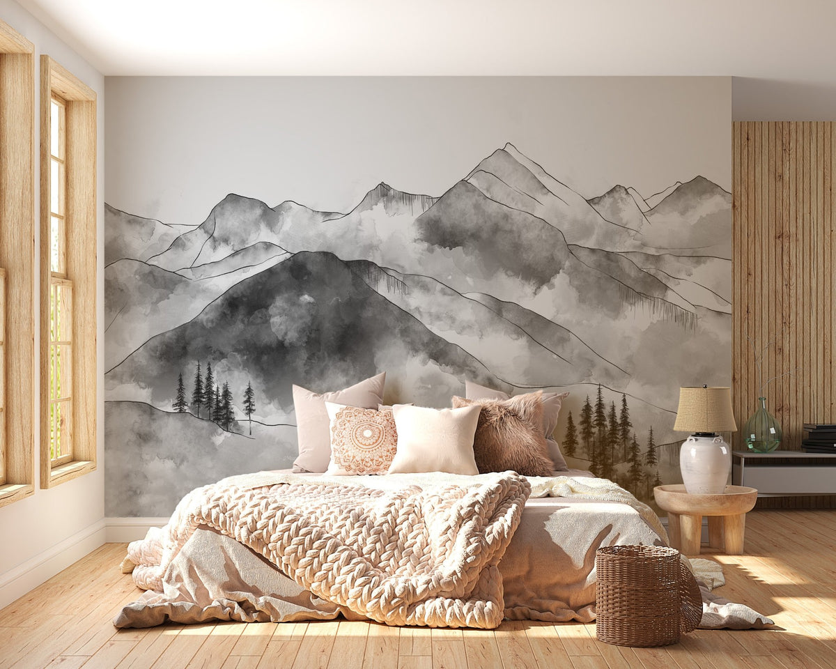 Papier peint montagne chaine des Aravis noir et blanc