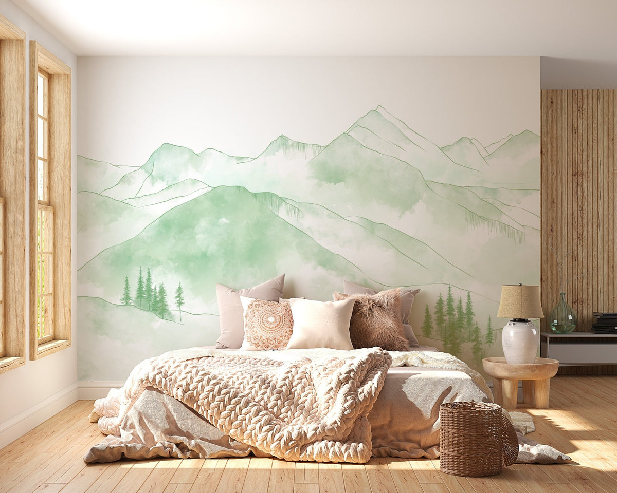 Papier peint montagne chaine des Aravis vert clair