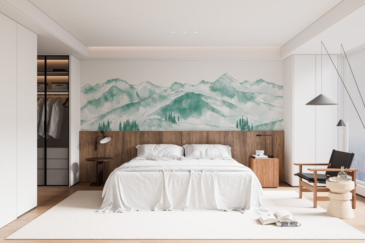 Papier peint montagne chaine des Aravis vert menthe
