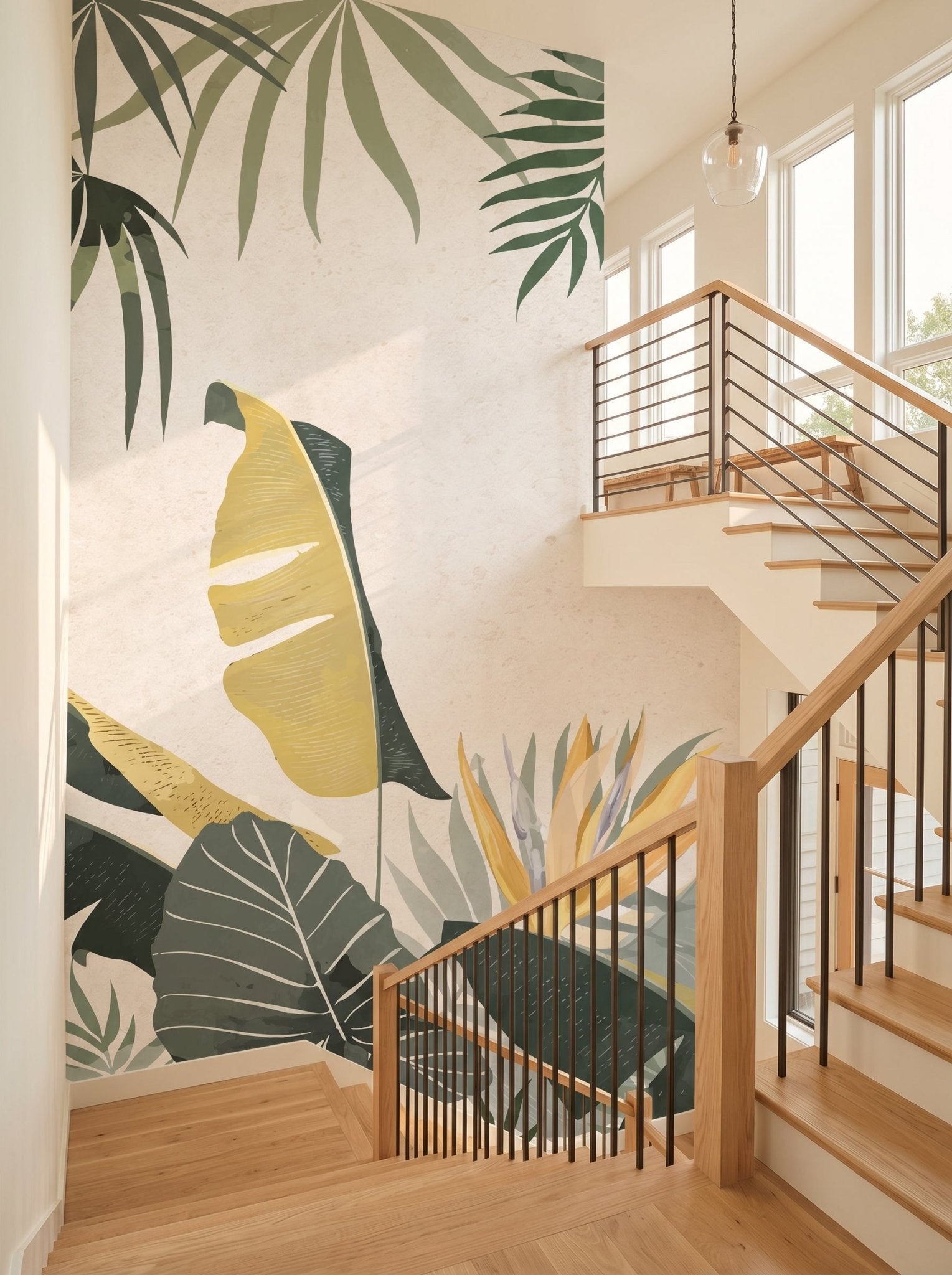 Papier peint escalier - Végétal vert jaune - Muralconcept