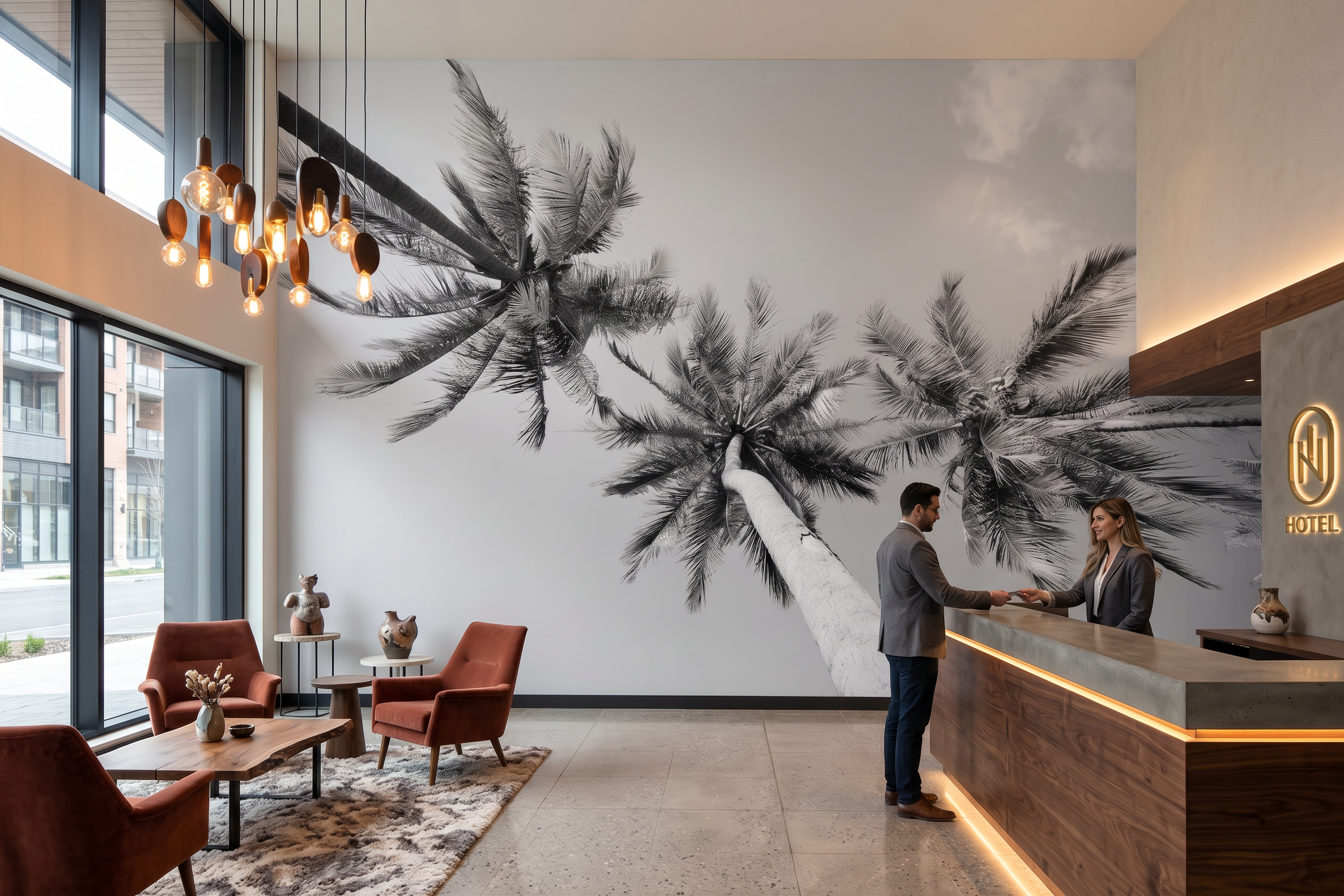 Papier peint photo palmier noir et blanc - Artiste photographe - Muralconcept