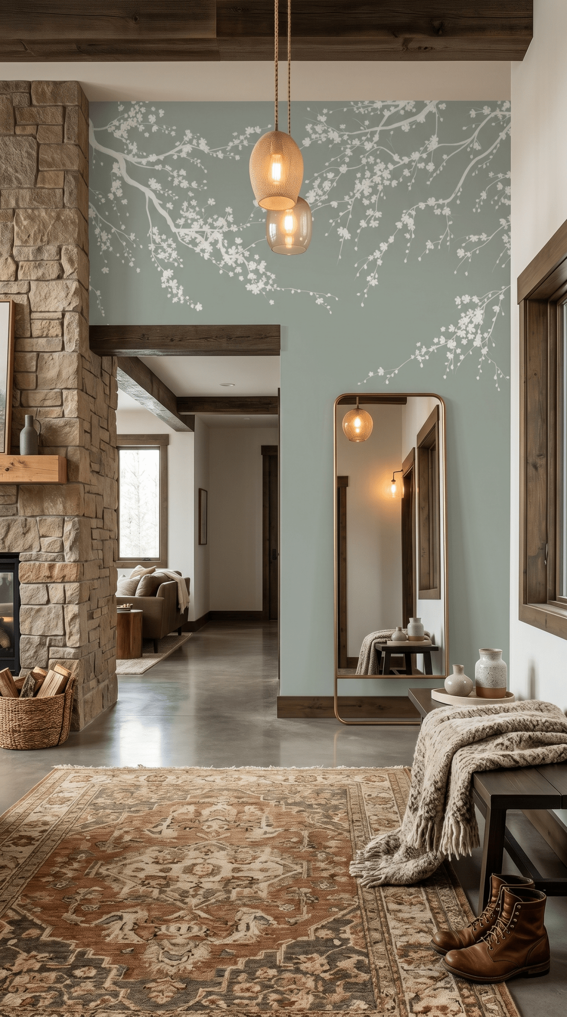 Papier peint panoramique Sakura vert sauge - Muralconcept