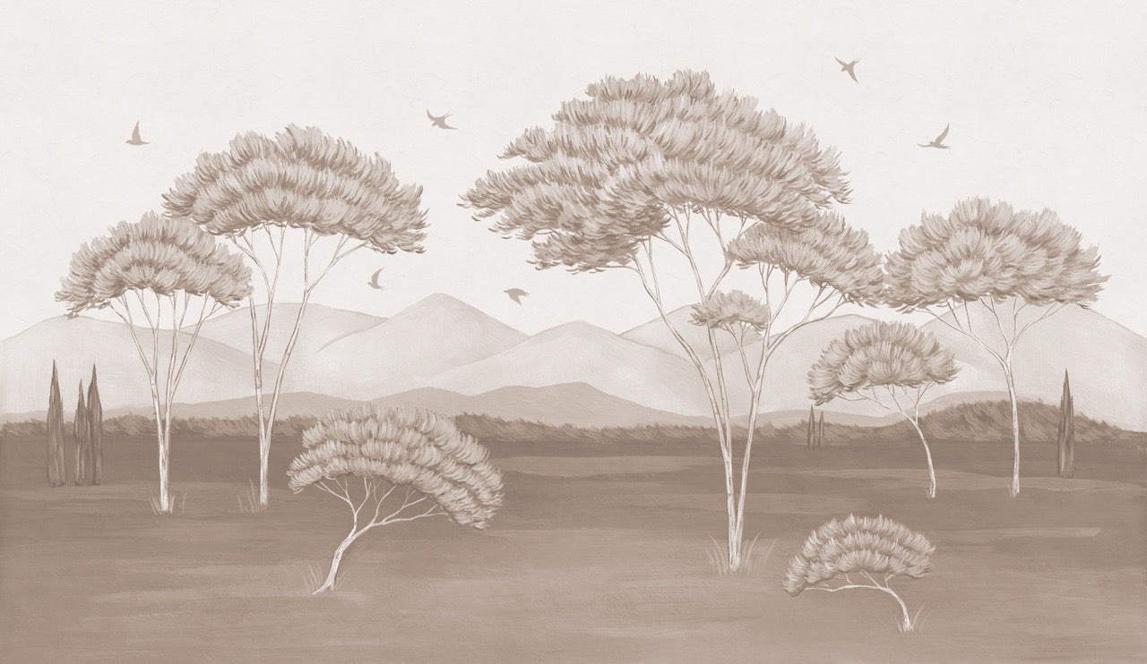 Carta da parati panoramica - I pini della Provenza, sepia antico