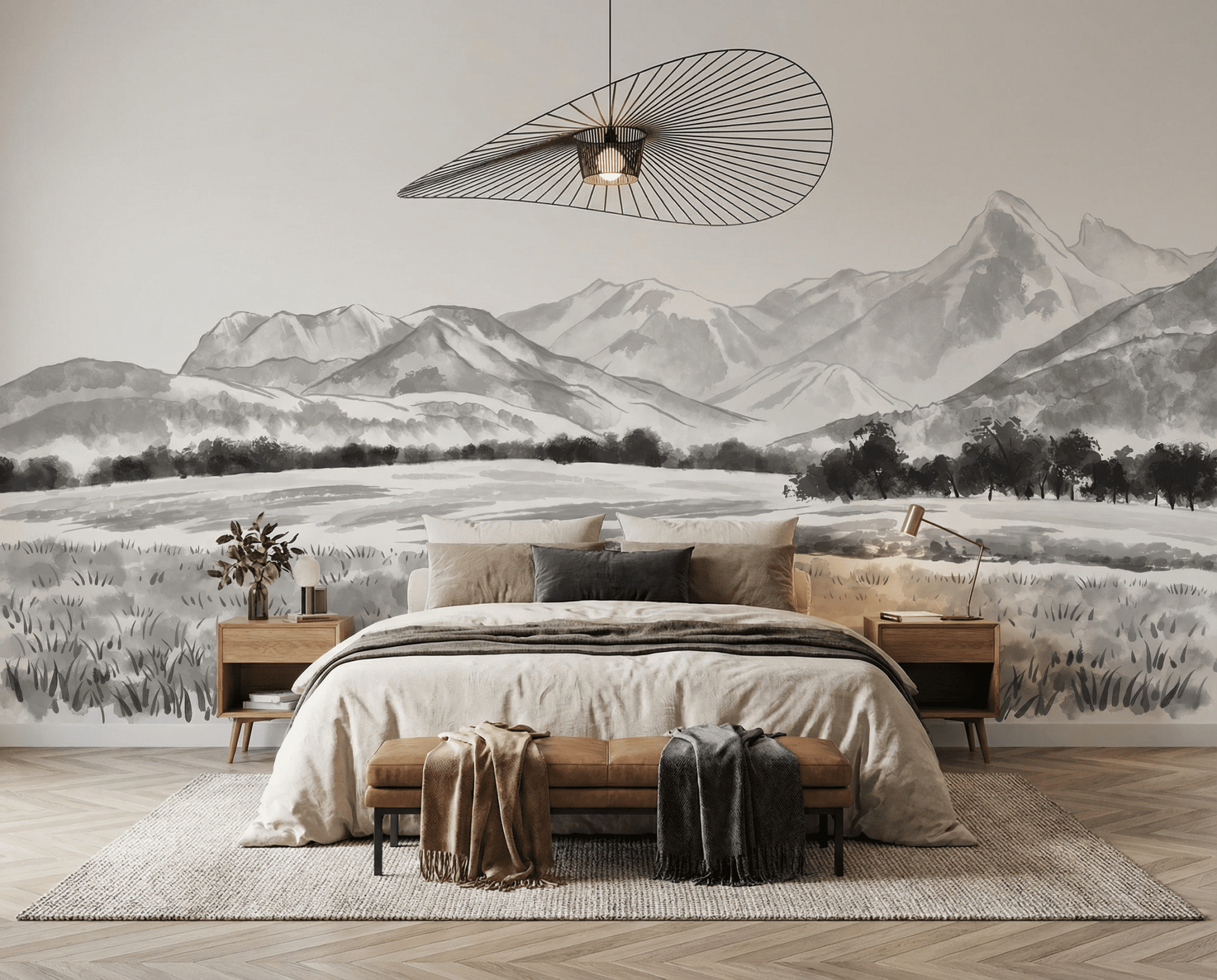 Papier peint panoramique les Mémises – Vue alpine d’exception en noir et blanc