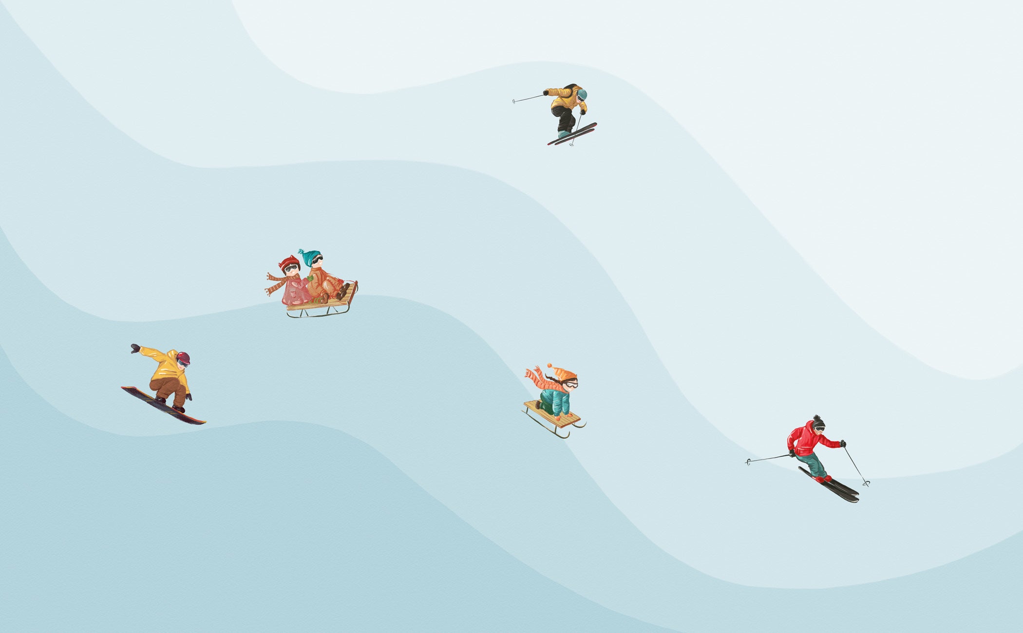 Papier peint enfant skieurs bleu, XXL, tendance