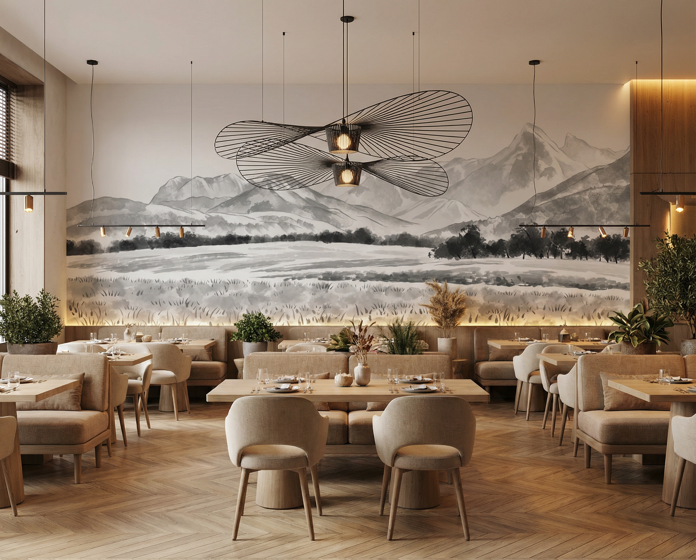 Papier peint panoramique les Mémises – Vue alpine d’exception en noir et blanc