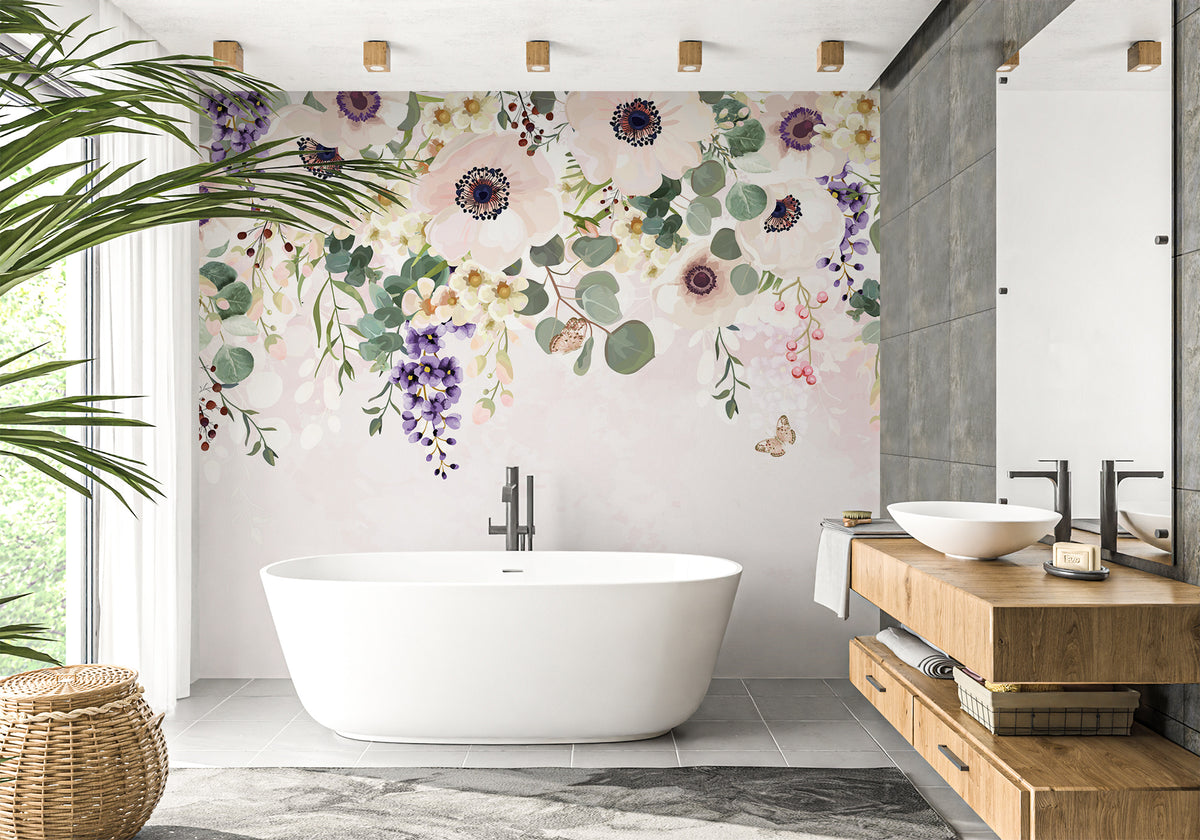 Wonderful flowers bathroom wallpaper