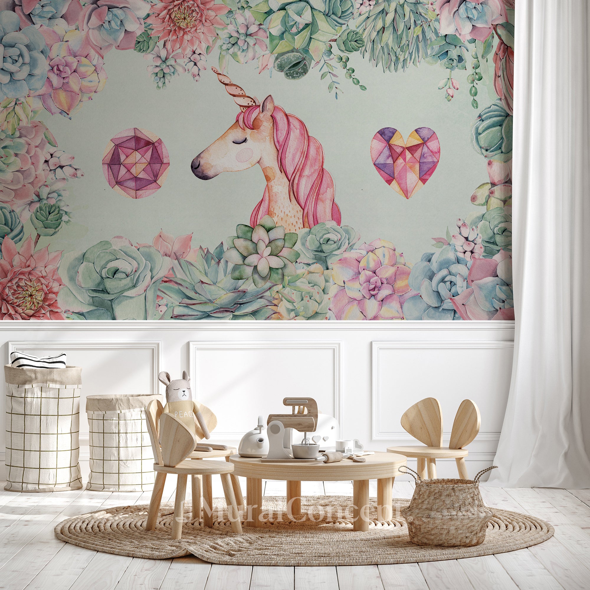 Papier peint Licorne & Flower - décor mural sur mesure français