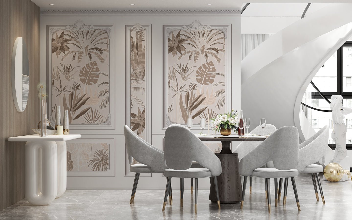 Papier peint moulure Haussmann végétal - papier peint sur mesure francais - muralconcept