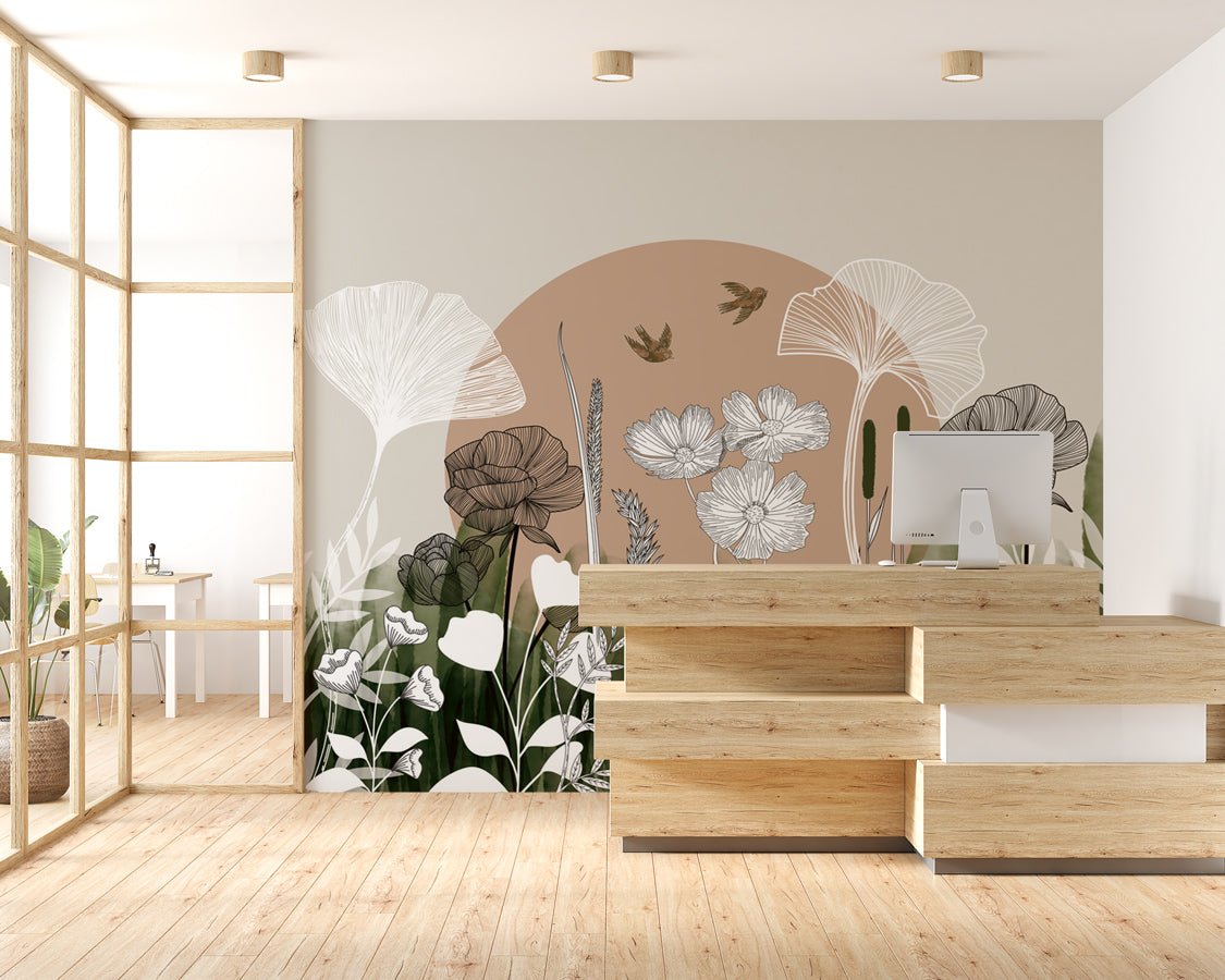 Papier peint panoramique illustration florale - papier peint sur mesure francais - muralconcept