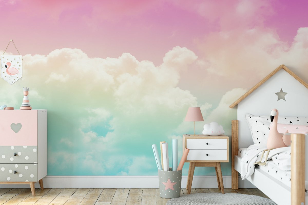 Papier peint nuage rose et bleu tendance