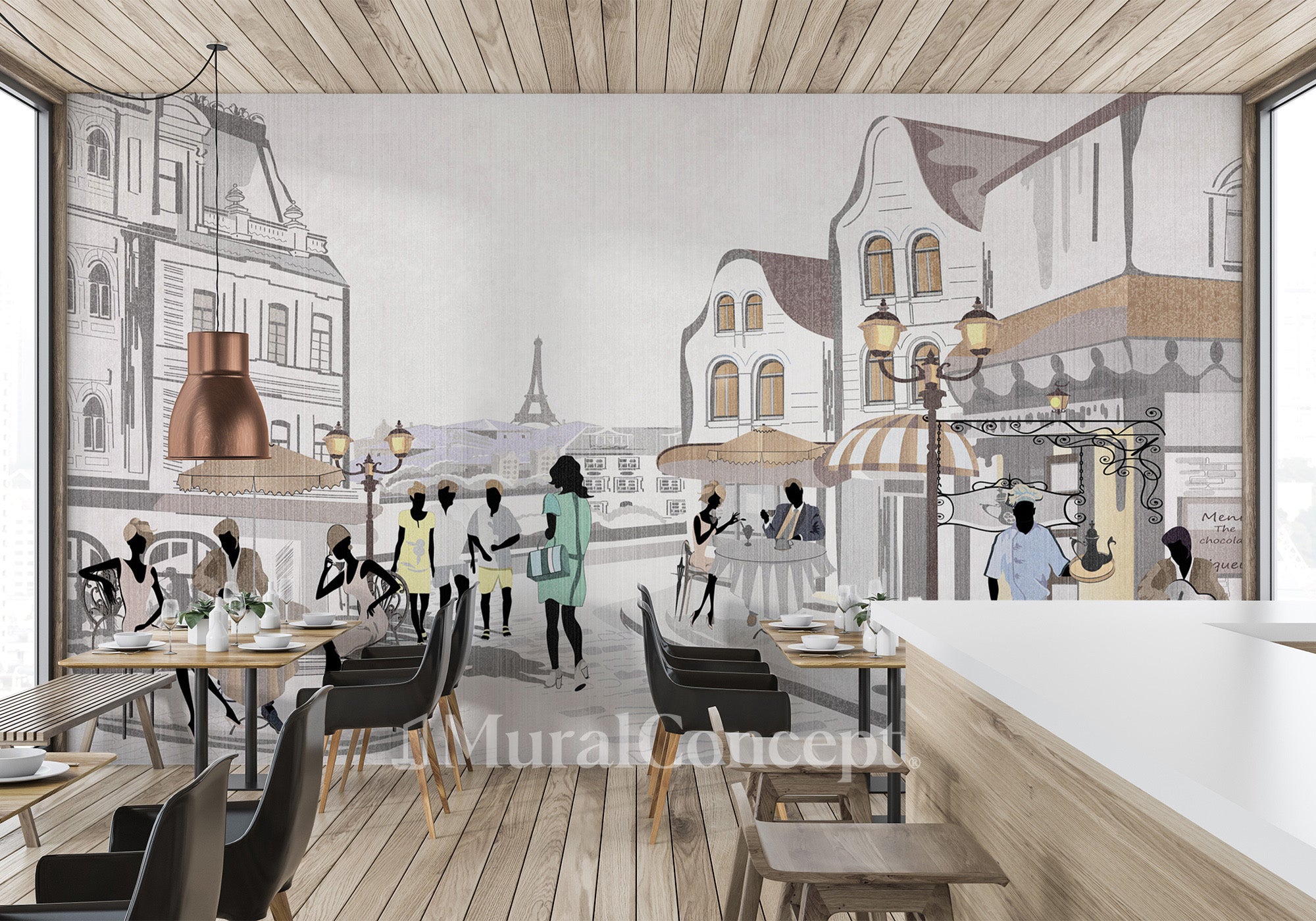 Papier peint bistrot paris café en terrasse - décor mural français