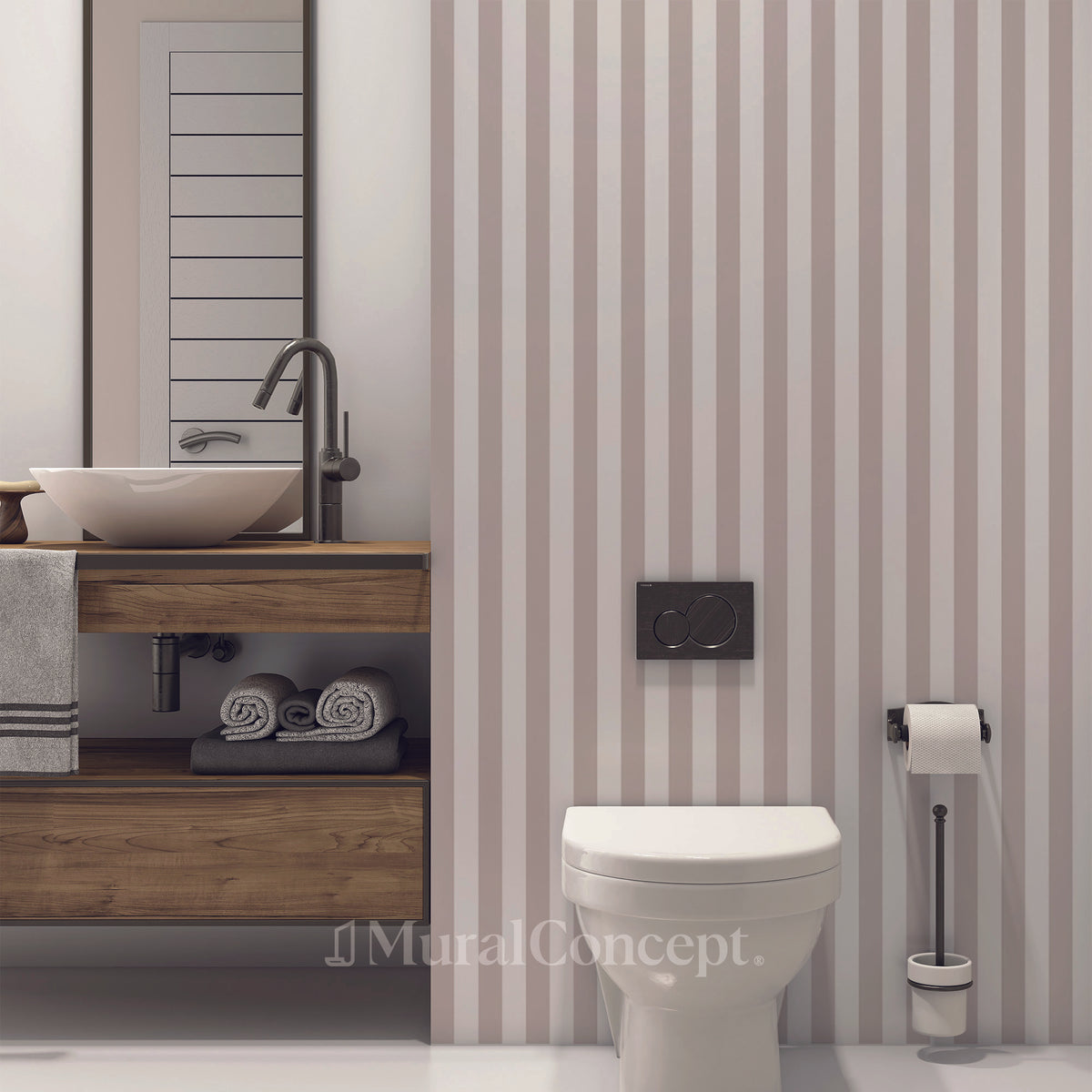 Retro beige stripe toilet wallpaper