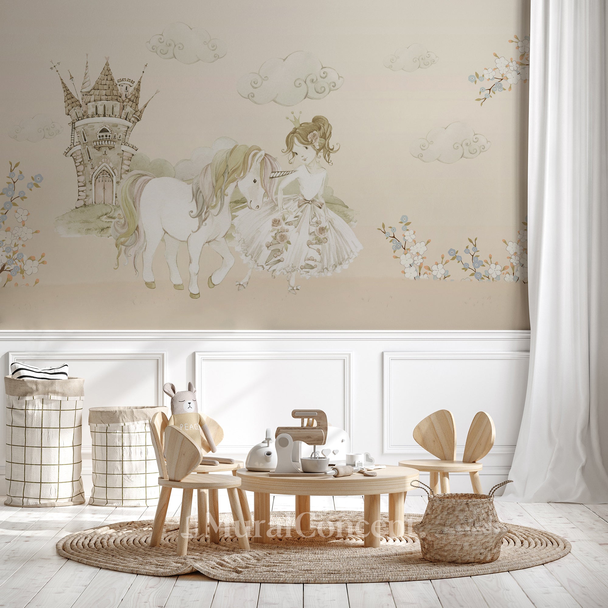 Papier peint chambre fille Princesse licorne - décor mural sur mesure français