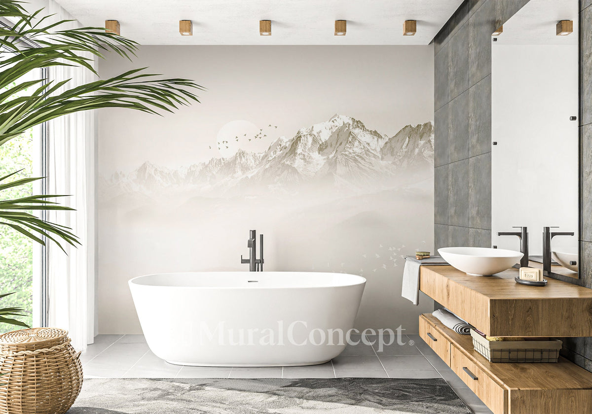 Bathroom wallpaper misty morning Mont Blanc