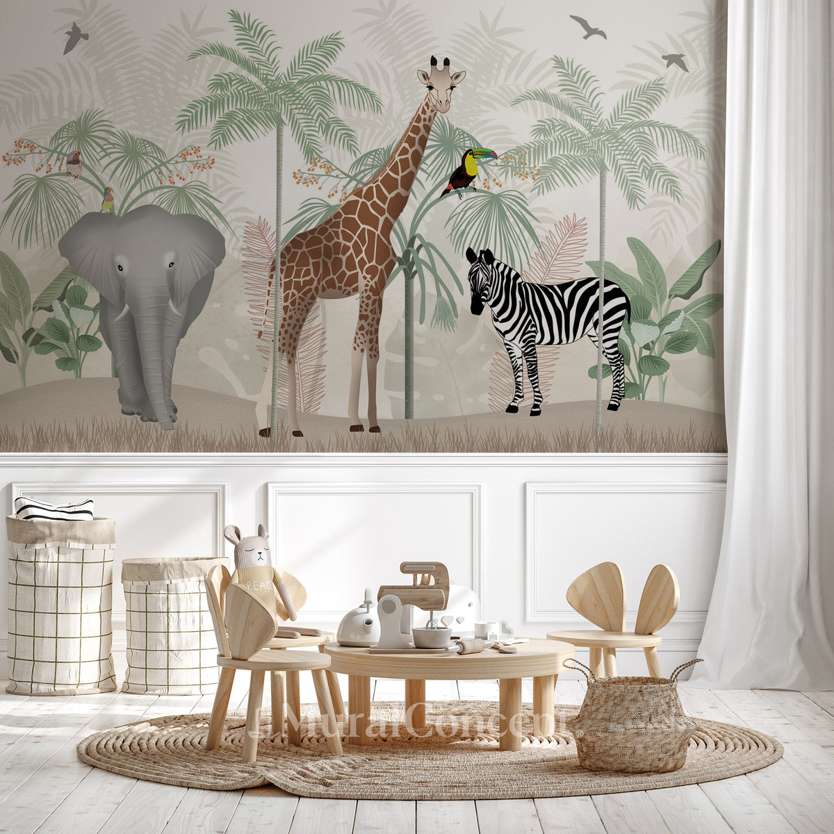 Papier peint enfant animaux de la savane