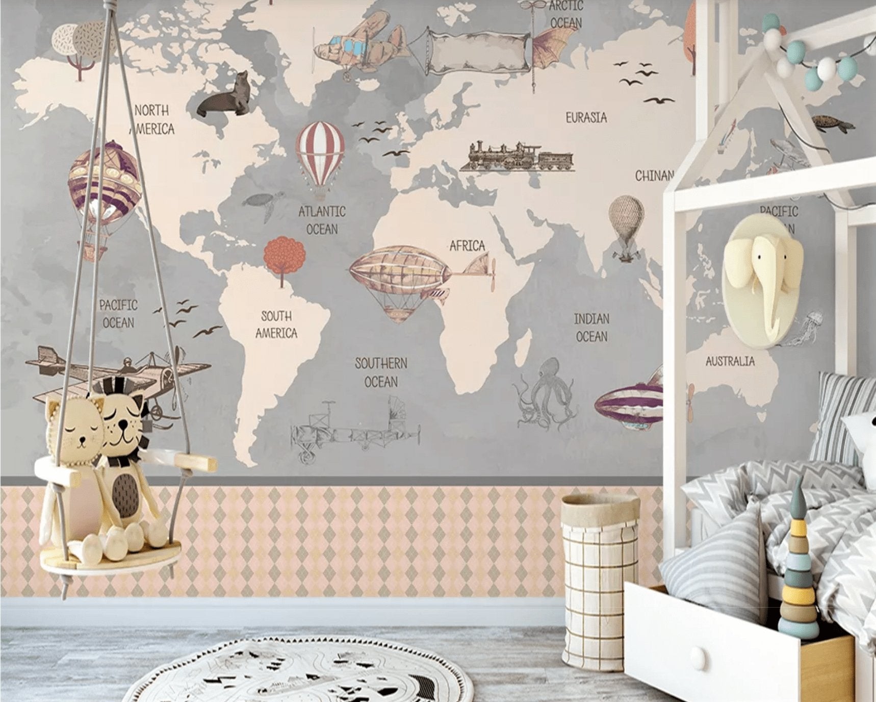 Papier peint panoramique Carte du monde Kids - papier peint sur mesure francais - muralconcept