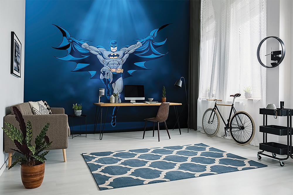 Panoramic wallpaper batman hero wings spread blue