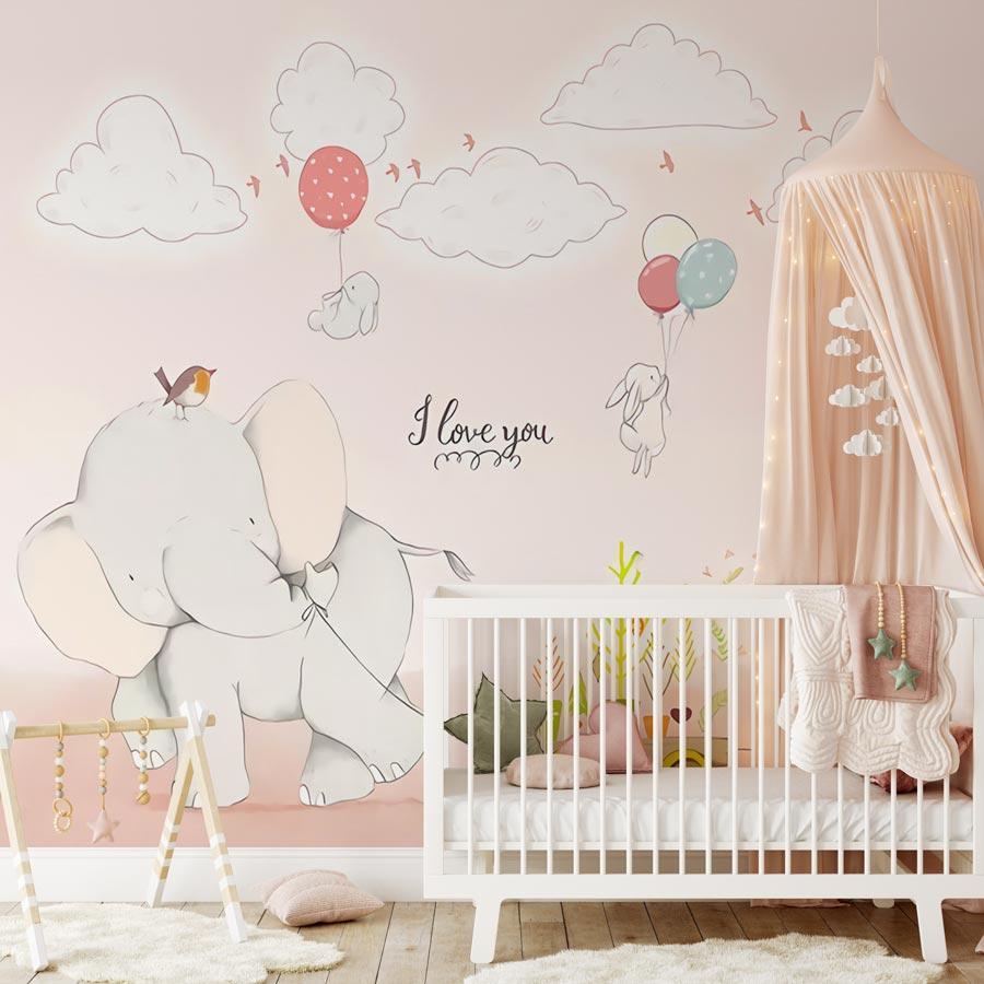 Pink Elephant Baby Bedroom Wallpaper