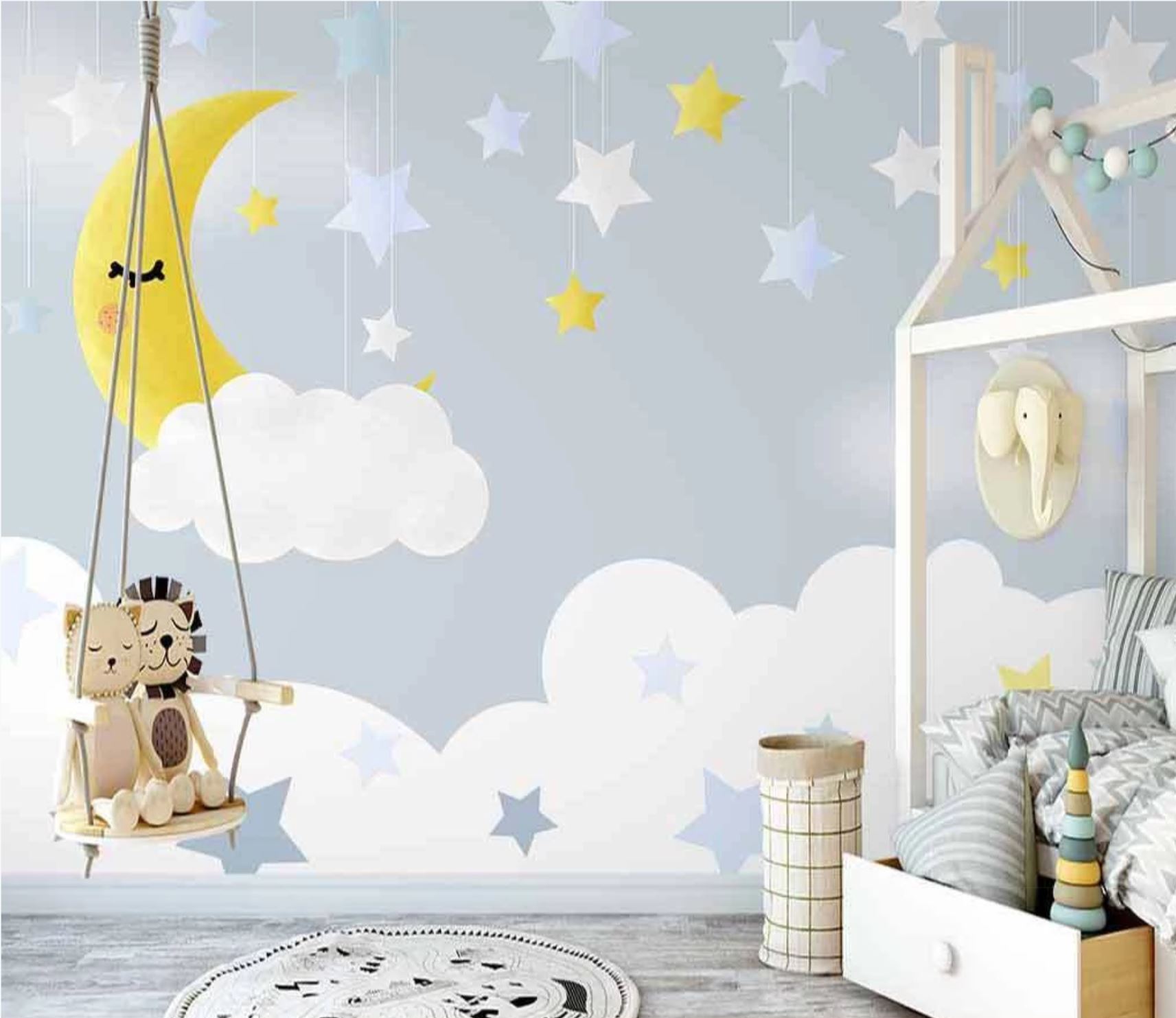Papier peint chambre bébé nuit étoilée - papier peint sur mesure francais - muralconcept