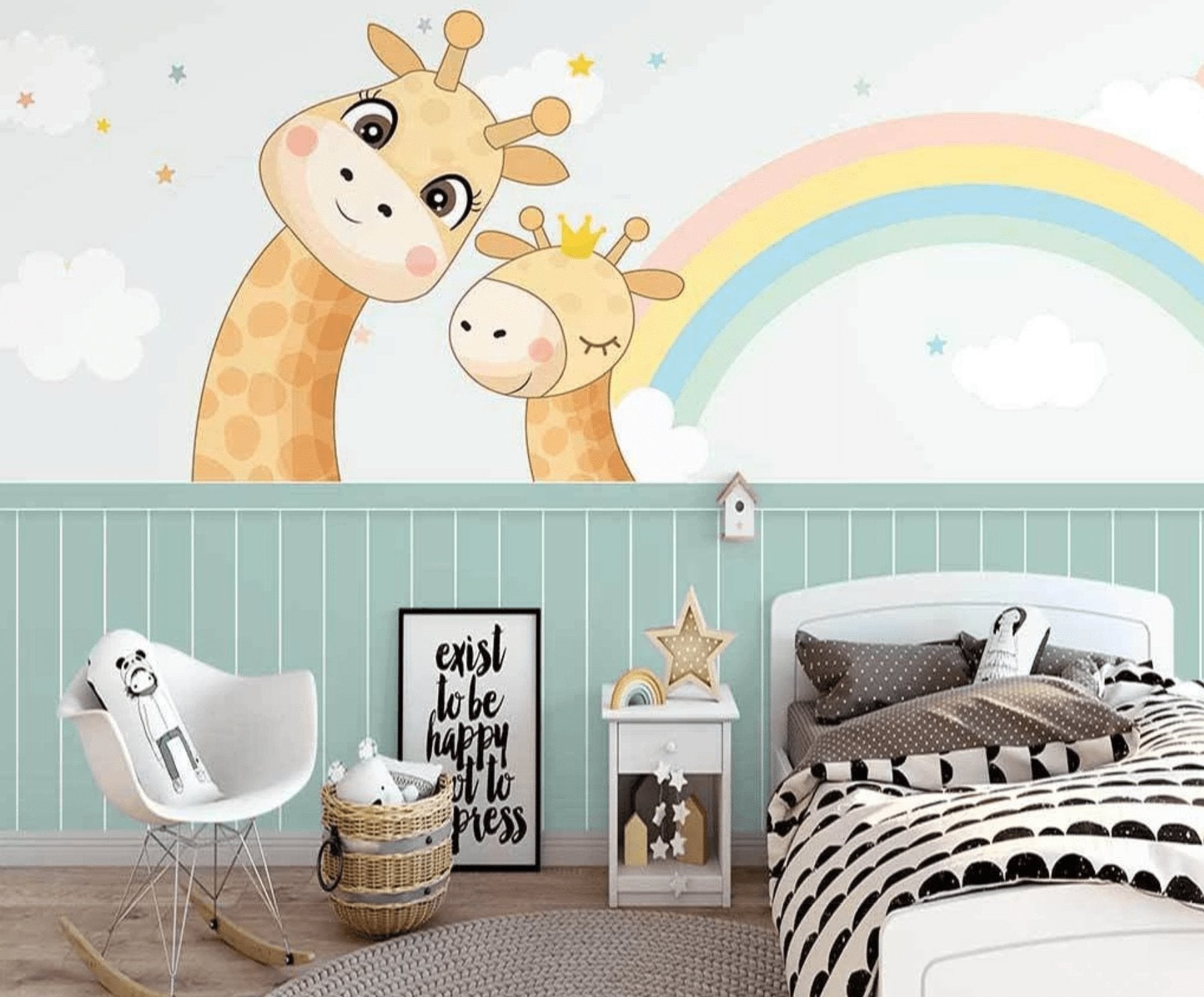 Papier peint chambre bébé scandinave girafe - papier peint sur mesure francais - muralconcept