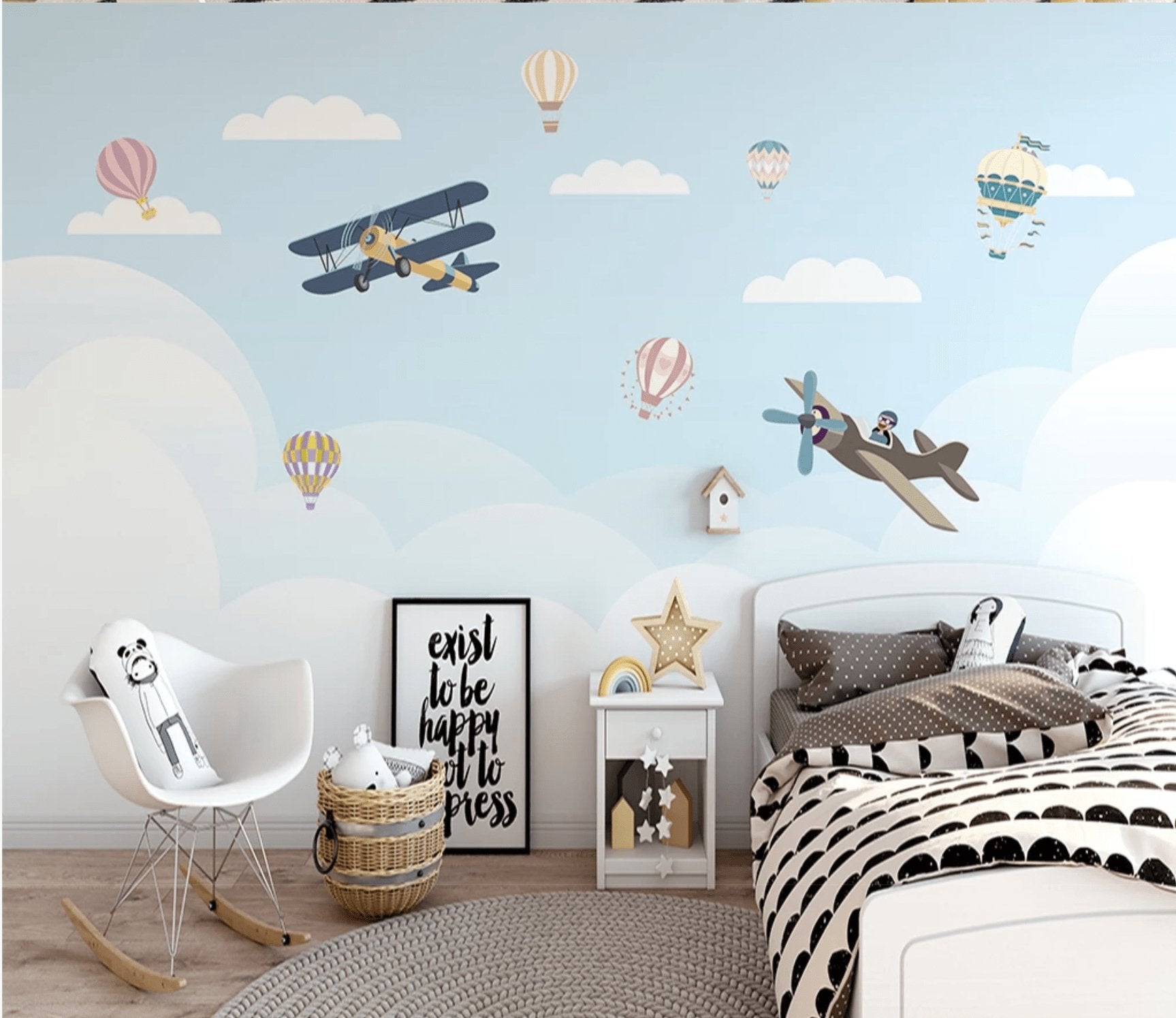 Papier peint Chambre enfant Avion Nuage - papier peint sur mesure francais - muralconcept