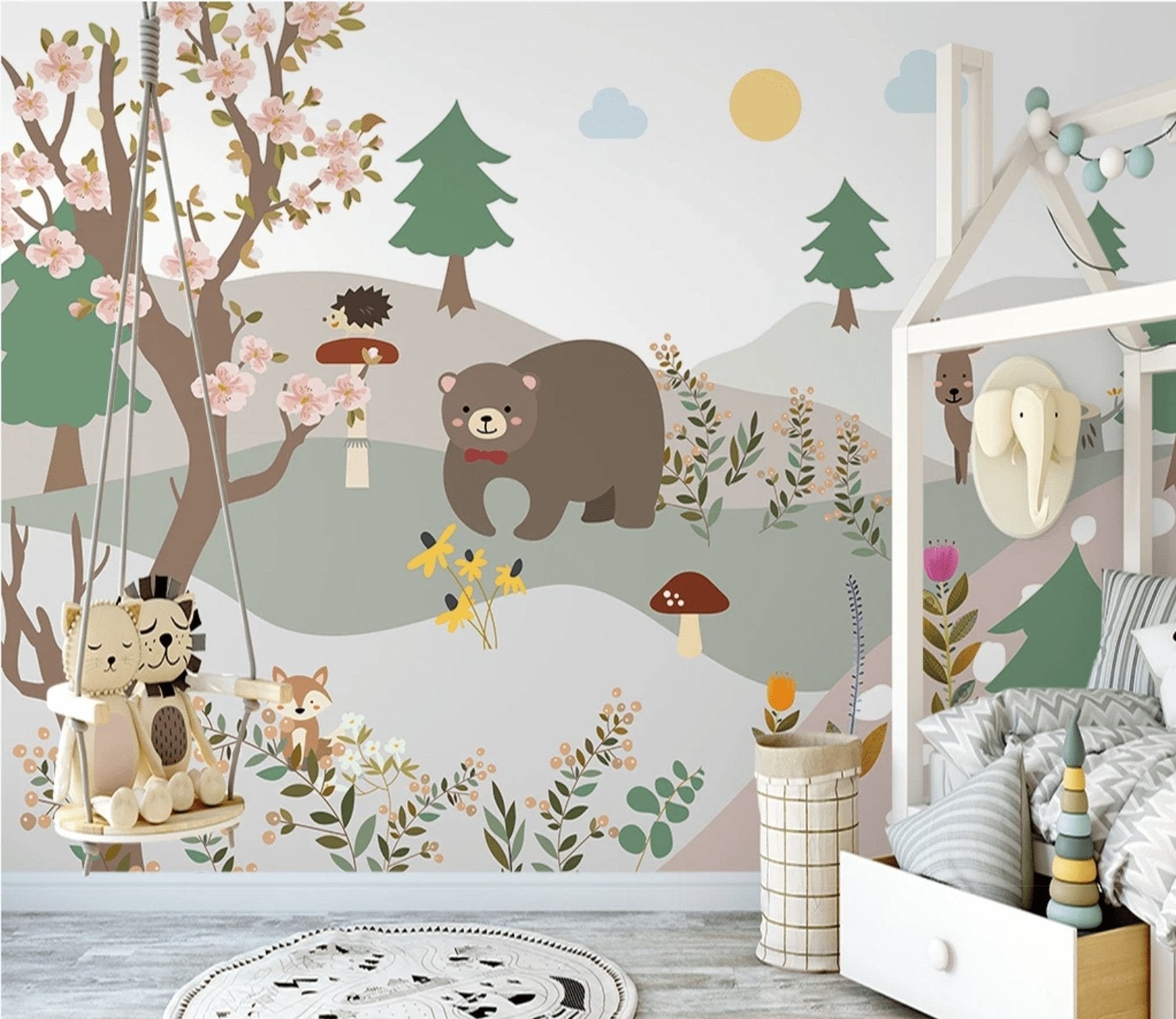 Papier peint chambre enfant ours forêt - papier peint sur mesure francais - muralconcept