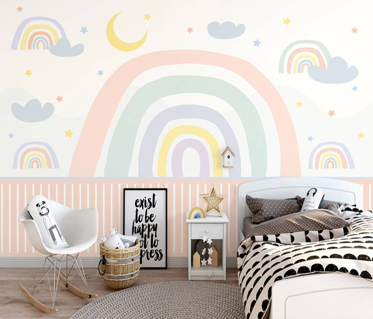 Papier peint chambre fille arc en ciel