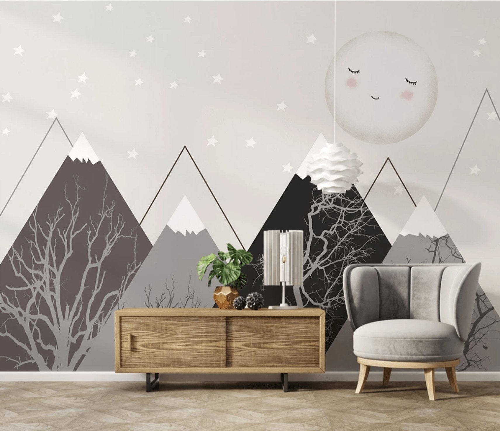 Papier peint enfant scandinave lune - papier peint sur mesure francais - muralconcept