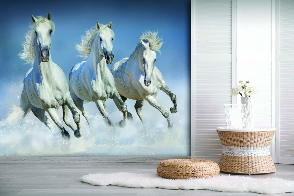 Snow white panoramic horse wallpaper