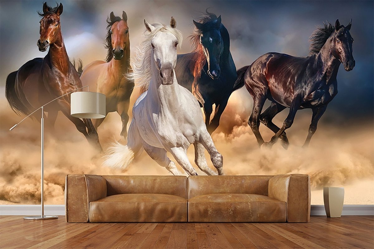 Panoramic wallpaper desert horses