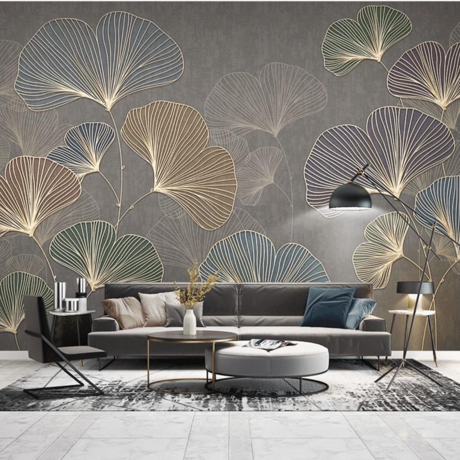 Papier peint panoramique ginkgo asie tendance - papier peint sur mesure francais - muralconcept