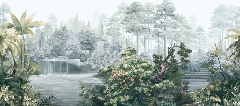 Papier peint paysage lointain gravure - papier peint sur mesure francais - muralconcept