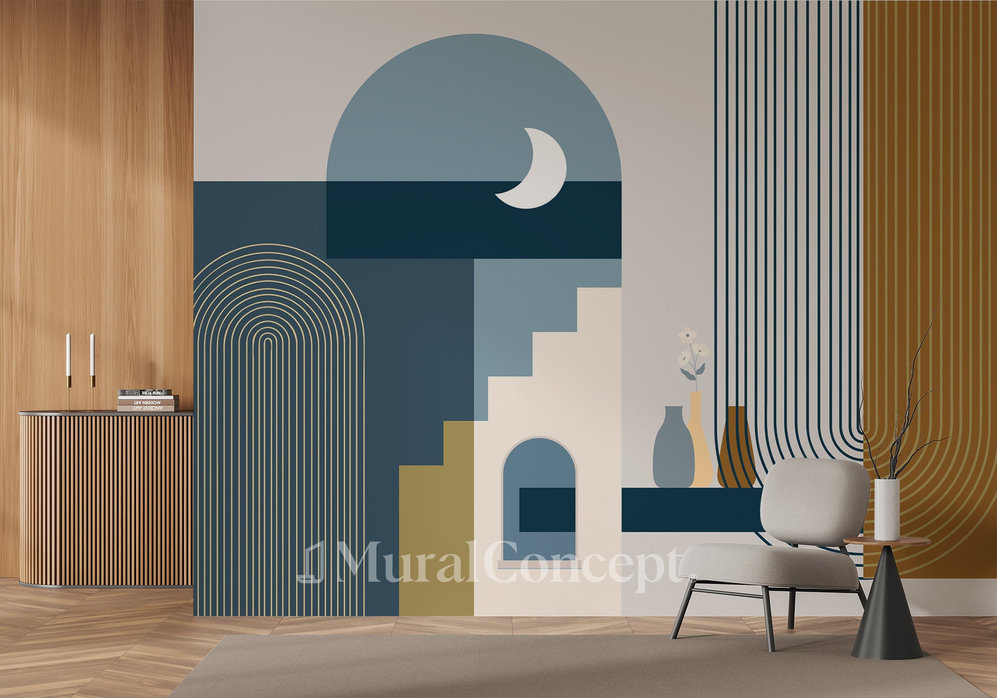 Papier peint arche bleu graphique - panoramique français