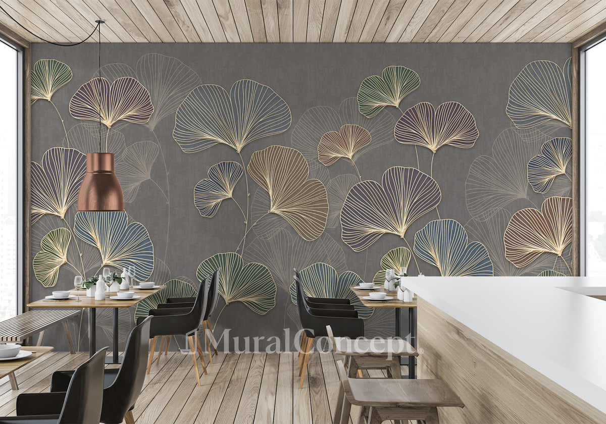 Papier peint bistrot ginkgo asie tendance